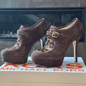 Michael Kors Irving Suede Leopard Accent Mary Jane Platform Heels, Women’s 9